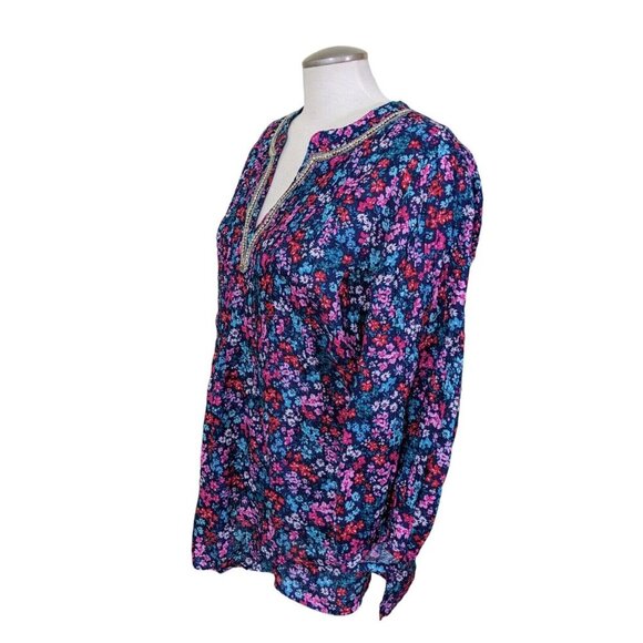 Charter Club Luxury Linen Tunic Top Womens XL Ditsy Floral Rhinestone Pintuck - Picture 5 of 7